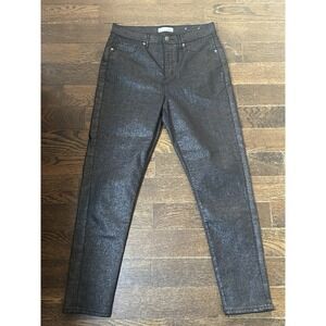 Loft Shimmer High Rise Skinny Black Jeans with Silver Sparkle-29/8‎